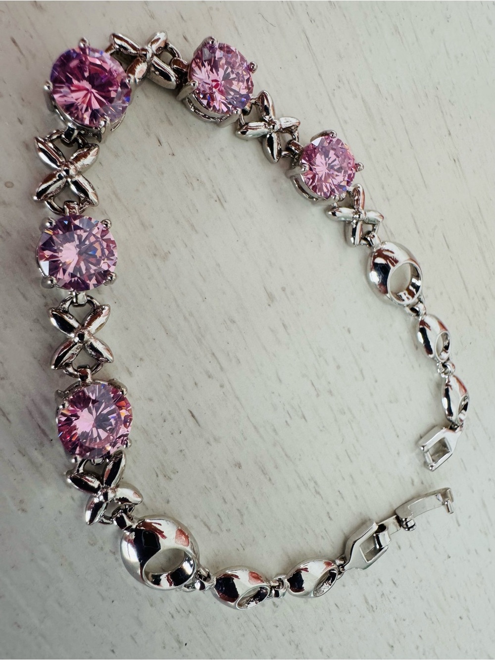 Silver Bracelet with Pink Crystal Accents🩷